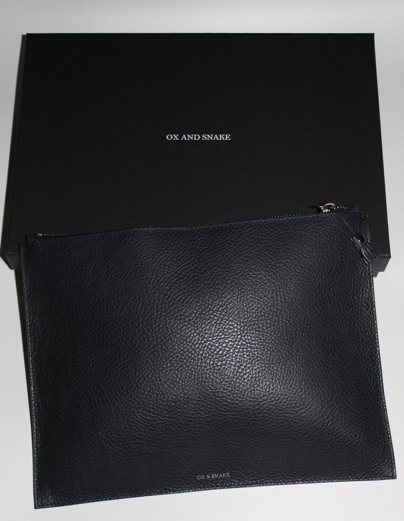 Midnight Navy Leather Zip Pouch