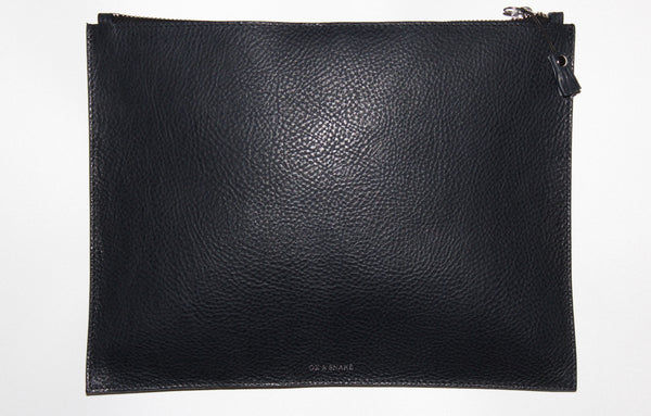 Midnight Navy Leather Zip Pouch