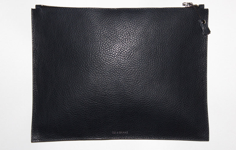 Midnight Navy Leather Zip Pouch