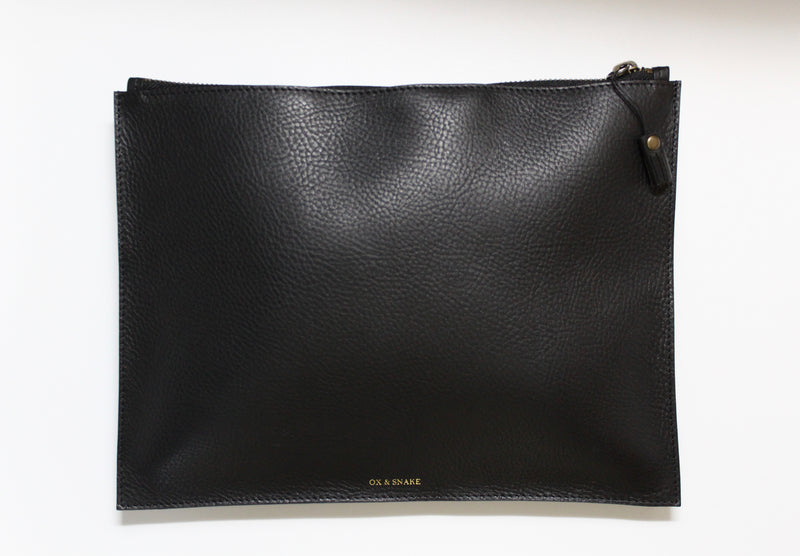 Black Leather Zip Pouch