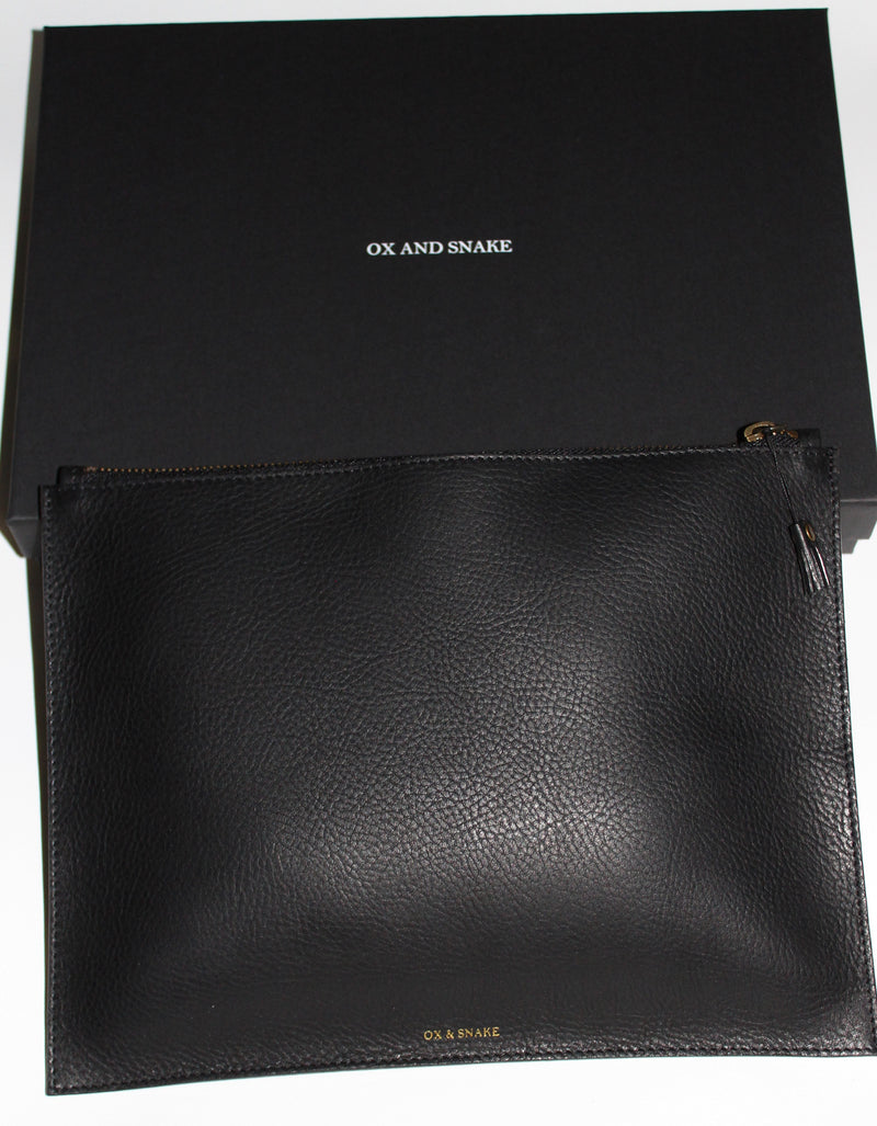 Black Leather Zip Pouch