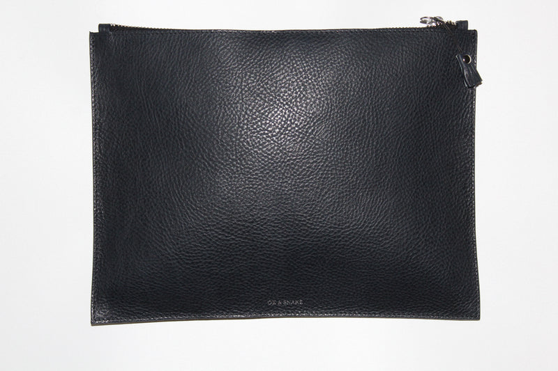 Midnight Navy Leather Zip Pouch