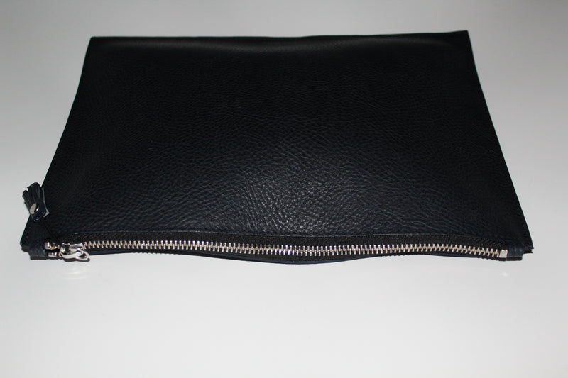 Midnight Navy Leather Zip Pouch