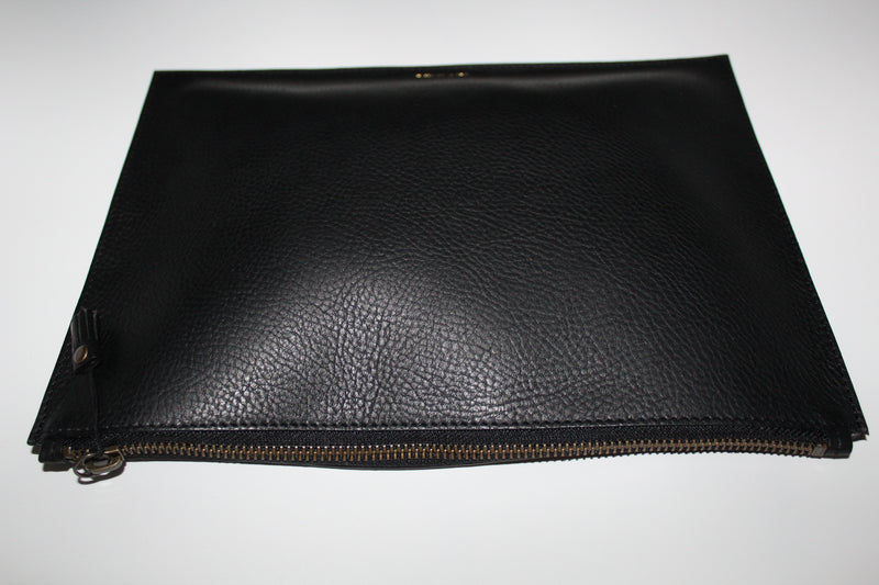 Black Leather Zip Pouch