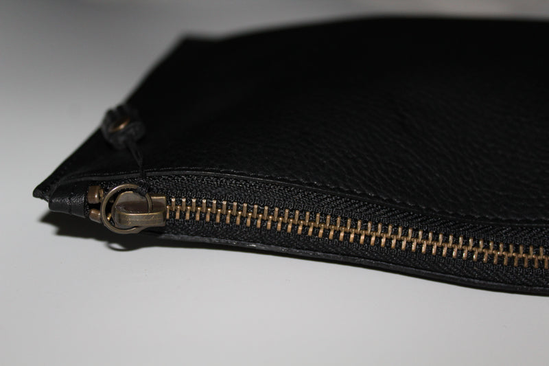 Black Leather Zip Pouch