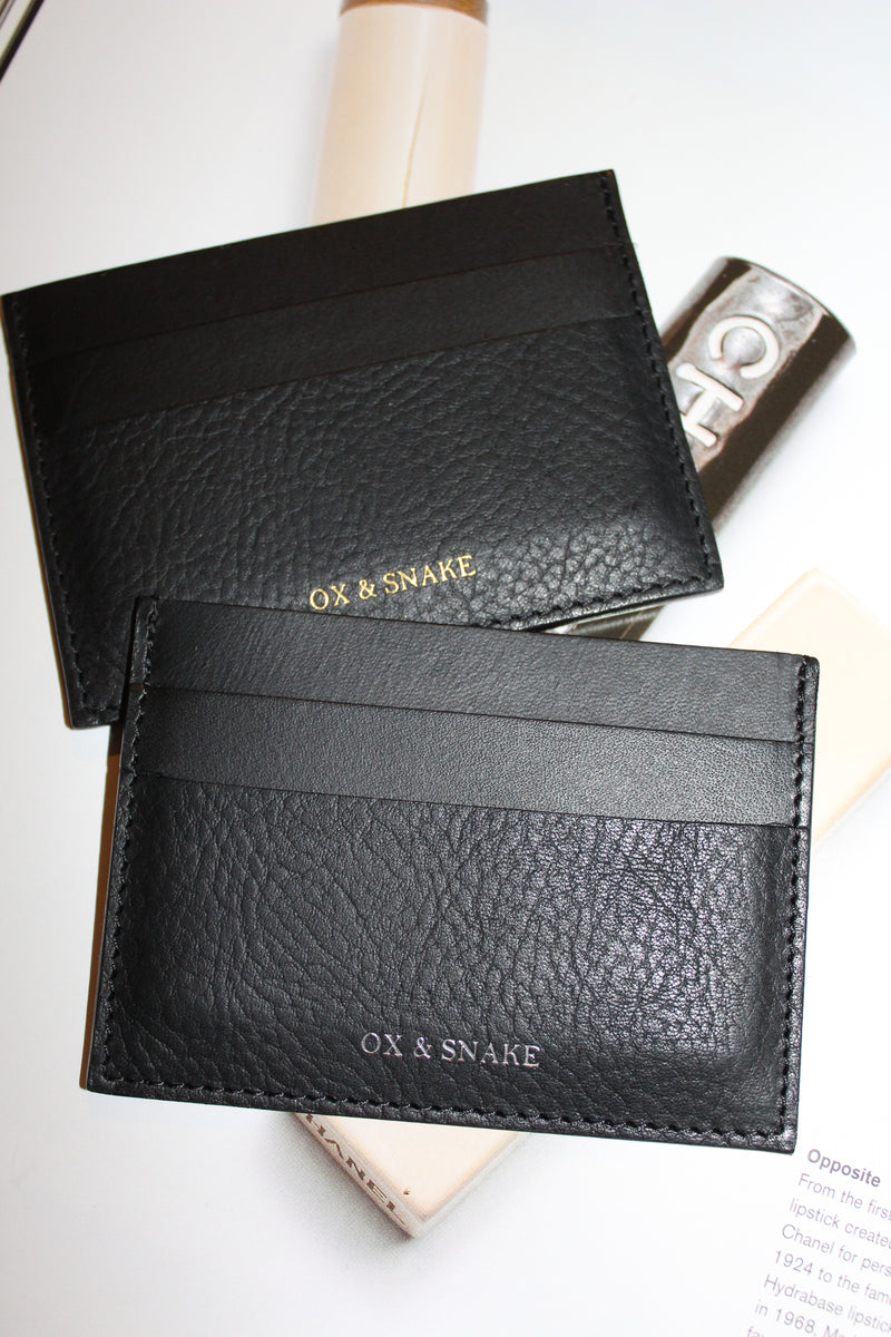 Black Leather Cardholder with Gold logo