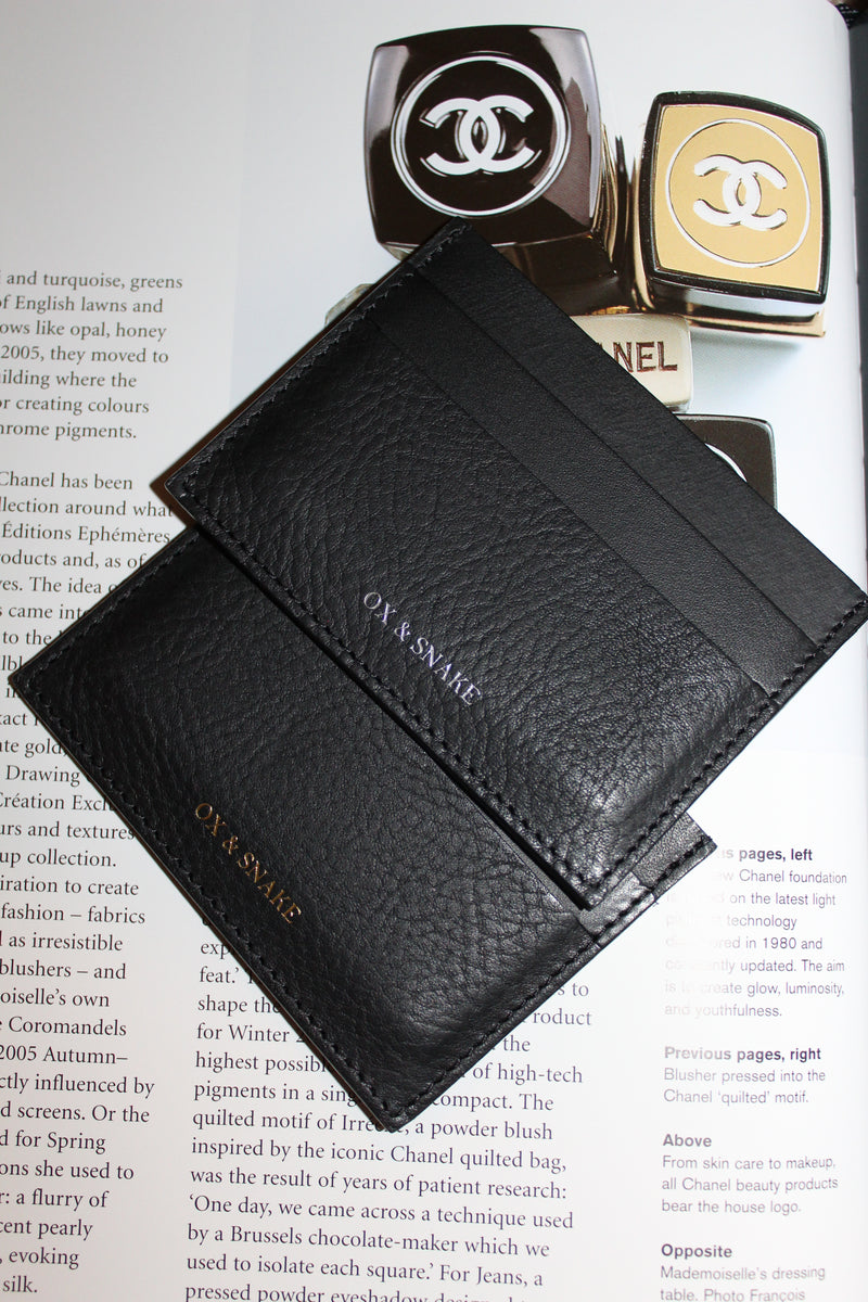 Black Leather Cardholder with Silver logo