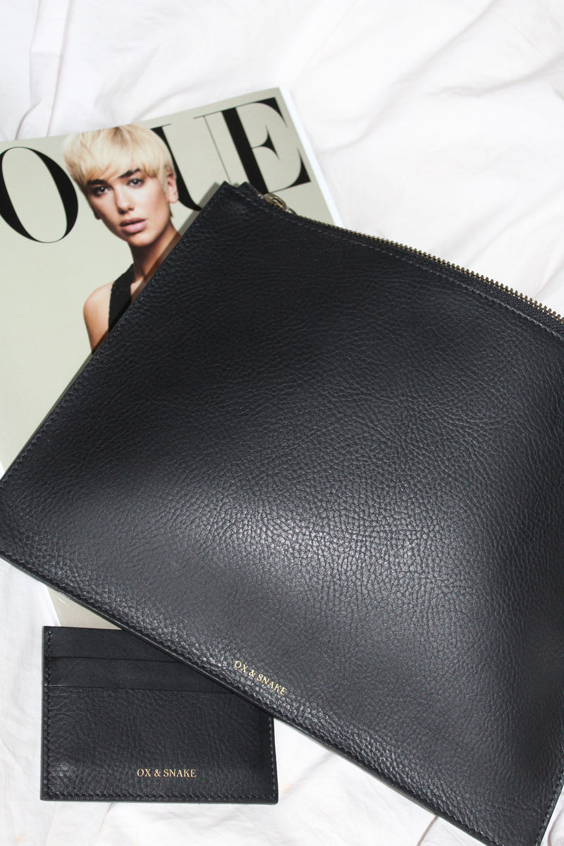 Black Leather Zip Pouch