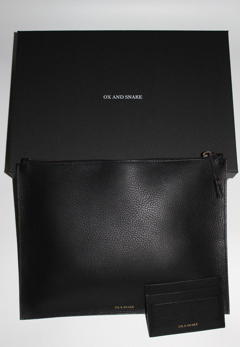 Black Leather Zip Pouch